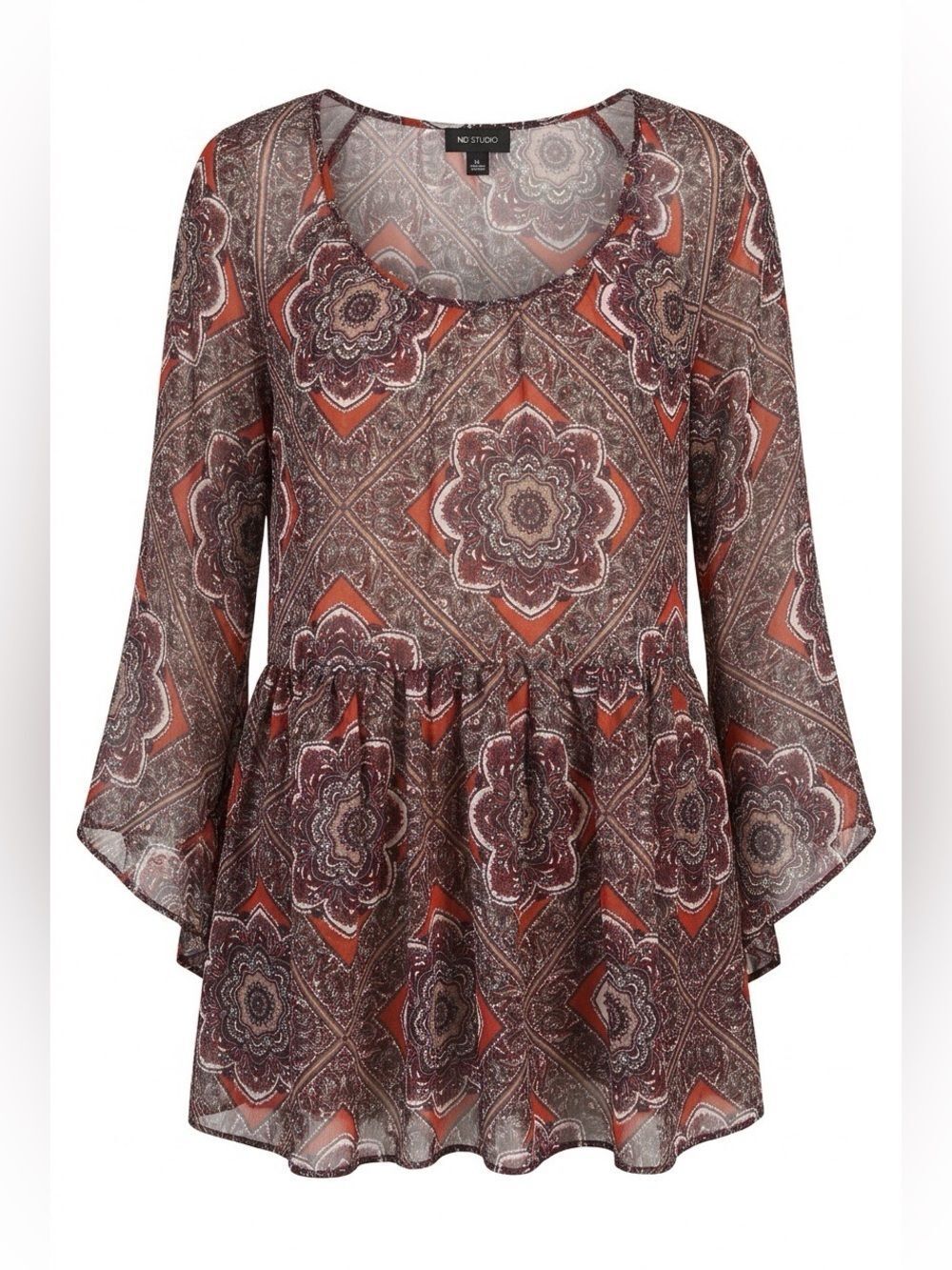 AB Studio Red and Brown Paisley Blouse XL